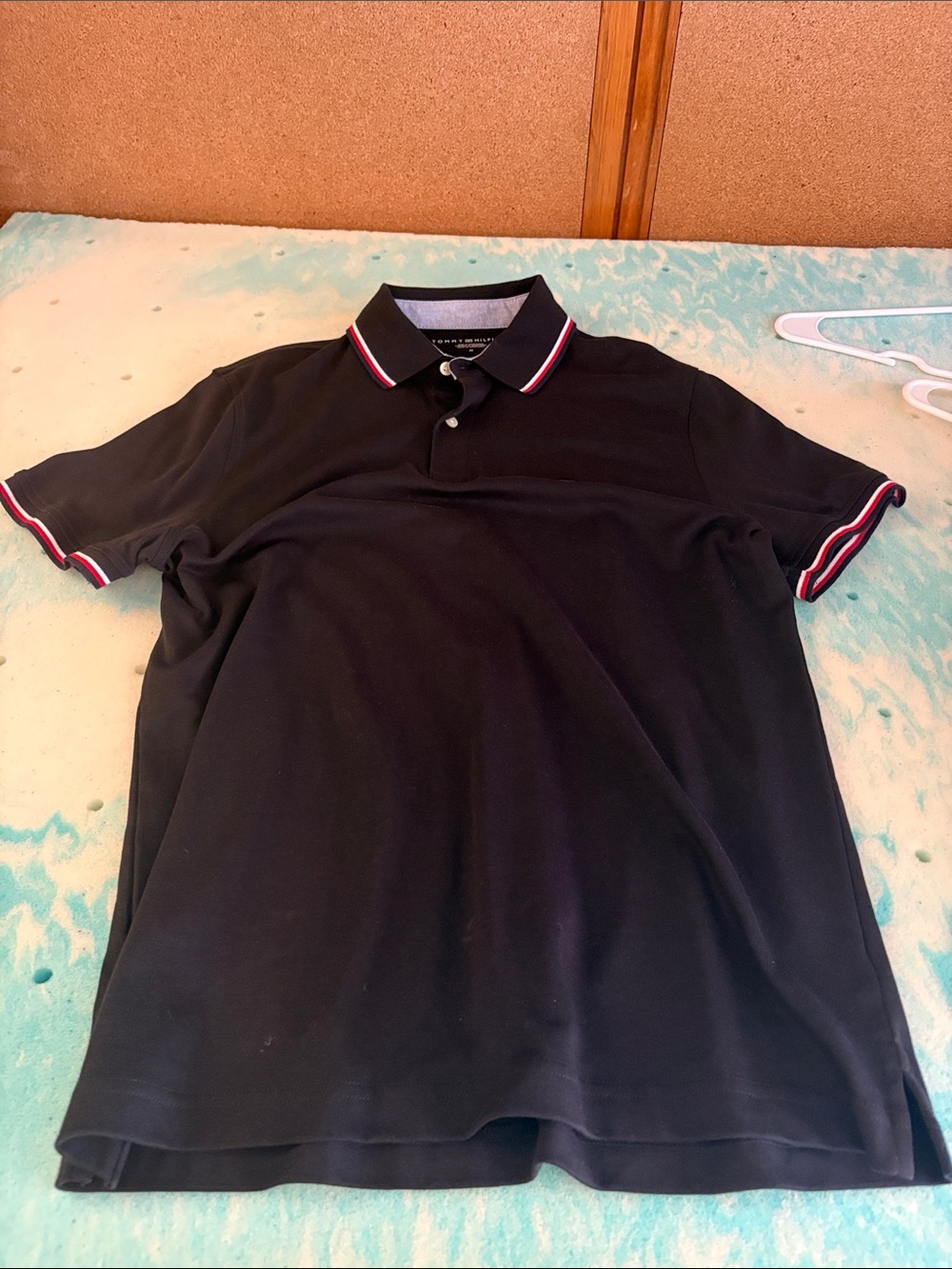 Tommy Hilfiger Black Polo with Red and White Trim - Men's